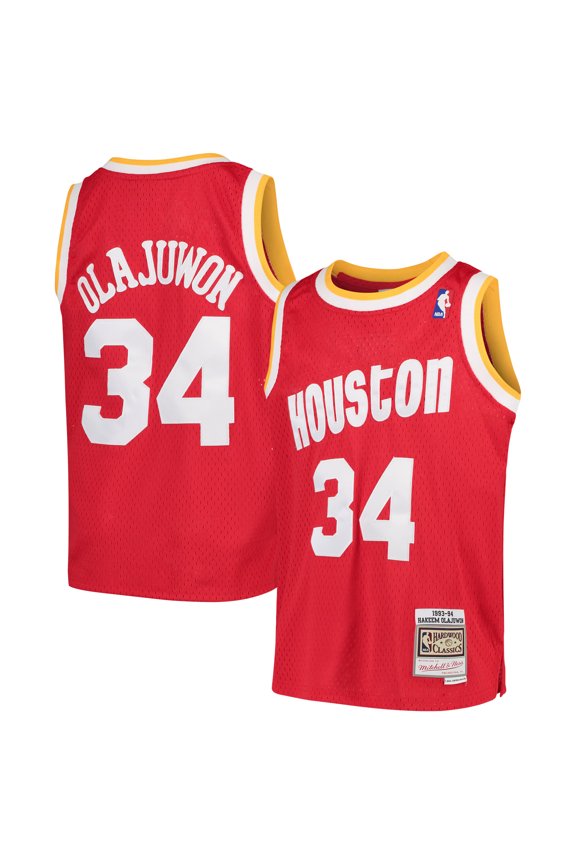 Youth Mitchell & Ness Red Hakeem Olajuwon Houston Rockets 1996/97 Hardwood Classics Swingman Jersey