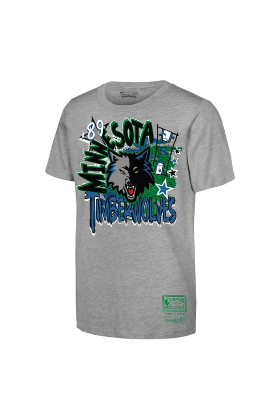 Youth Mitchell & Ness  Heather Gray Minnesota Timberwolves Hardwood Classics Play by Play T-Shirt
