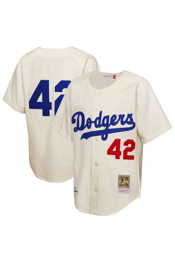 Youth Mitchell & Ness Jackie Robinson Cream Brooklyn Dodgers 1955 Authentic Jersey