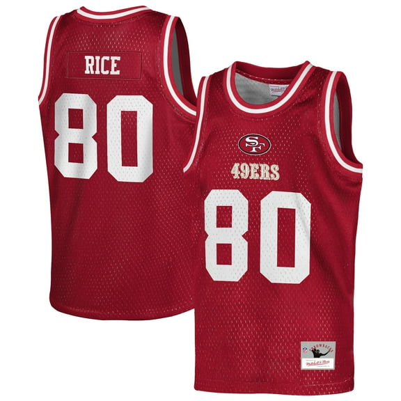 Youth Mitchell & Ness Jerry Rice Scarlet San Francisco 49ers Retired Player NFL Basketball Fashion Jersey