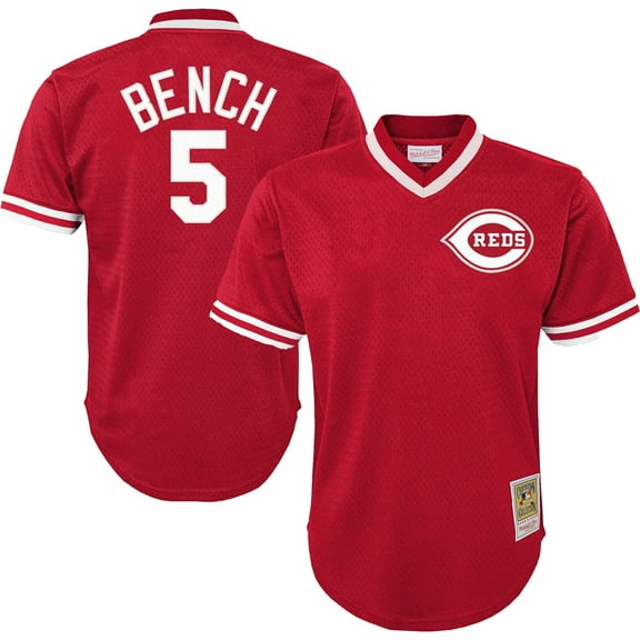 Youth Mitchell & Ness Johnny Bench Red Cincinnati Reds Cooperstown Collection-Mesh Batting Practice Jersey
