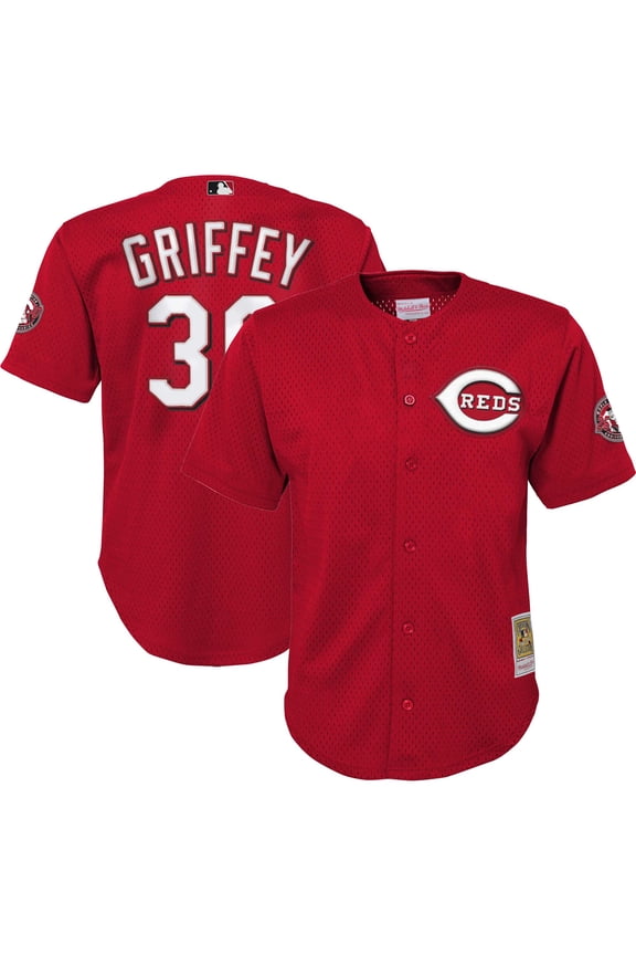 Youth Mitchell & Ness Ken Griffey Jr. Red Cincinnati Reds Cooperstown Collection-Mesh Batting Practice Jersey