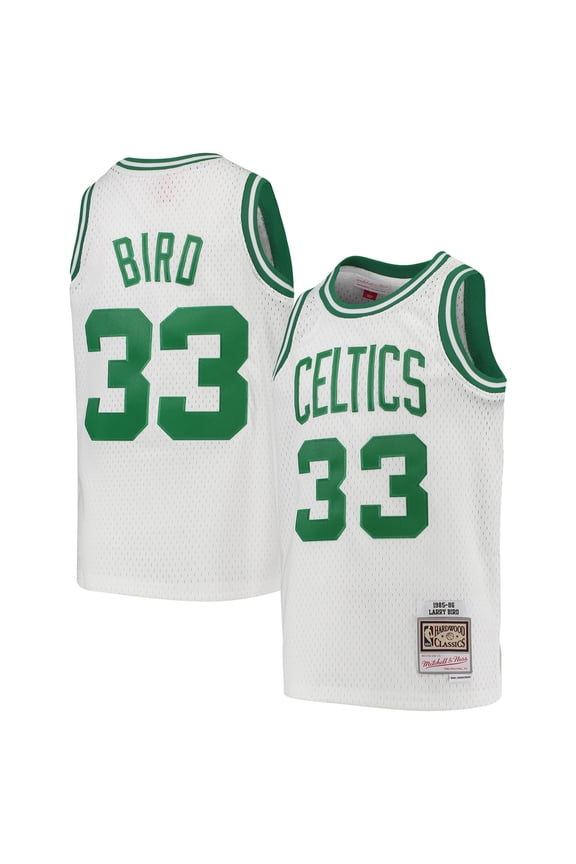 Youth Mitchell & Ness Larry Bird White Boston Celtics 1985-86 Hardwood Classics Swingman Throwback Jersey