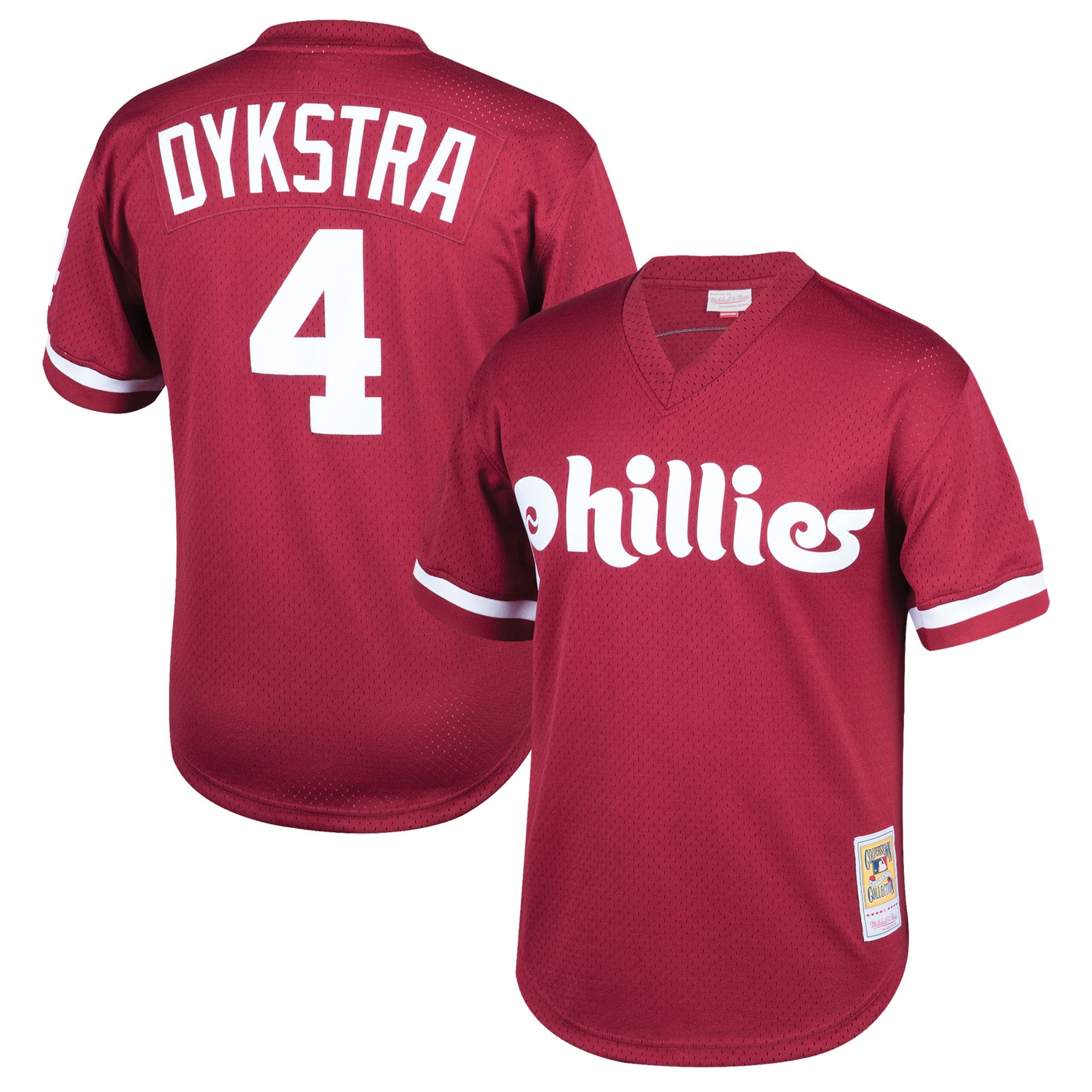 Youth Mitchell u0026 Ness Lenny Dykstra Burgundy Philadelphia Phillies  Cooperstown Collection Mesh Batting Practice Jersey