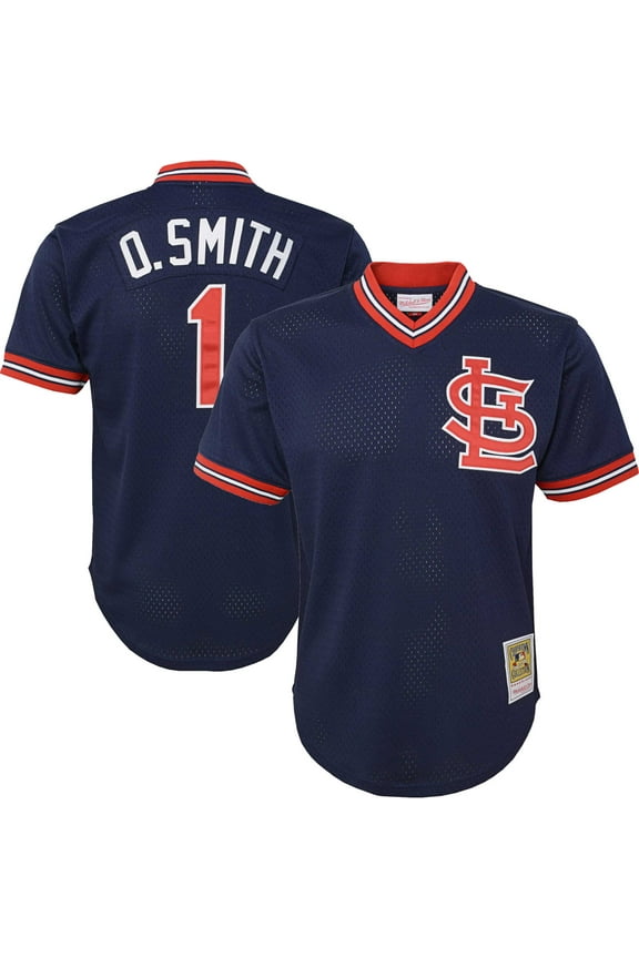 Youth Mitchell & Ness Ozzie Smith Navy St. Louis Cardinals Cooperstown Collection-Mesh Batting Practice Jersey