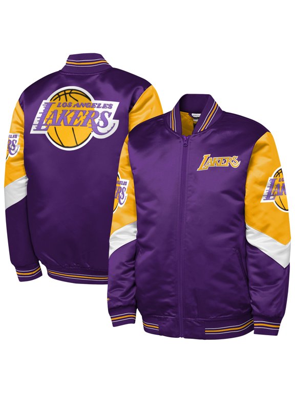 Youth Mitchell & Ness Purple Los Angeles Lakers Throw It Back Heavyweight Full-Zip Satin Jacket