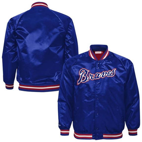 Youth Mitchell & Ness Royal Atlanta Braves Cooperstown Collection Raglan Satin Full-Snap Jacket