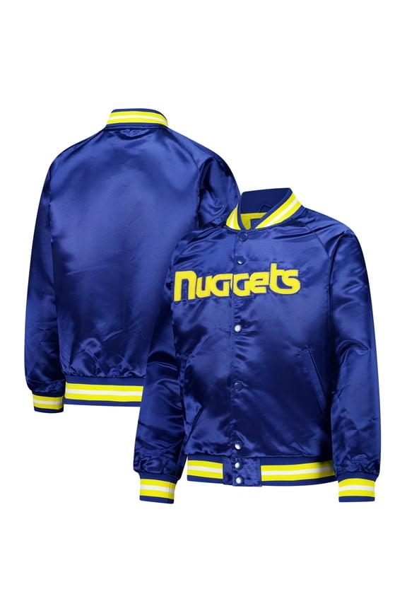 Youth Mitchell & Ness Royal Denver Nuggets Hardwood Classics Satin Raglan Full-Snap Jacket