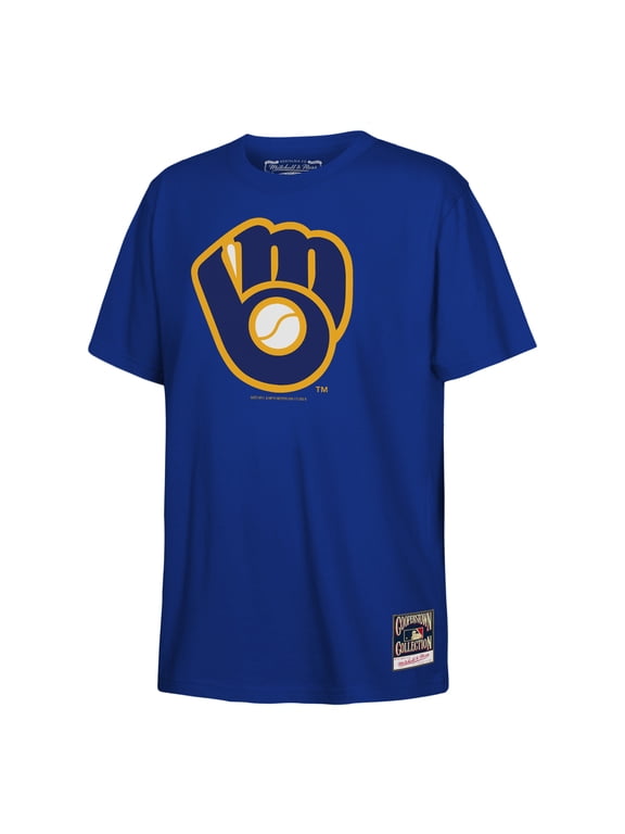 Youth Mitchell & Ness Royal Milwaukee Brewers Retro Logo T-Shirt