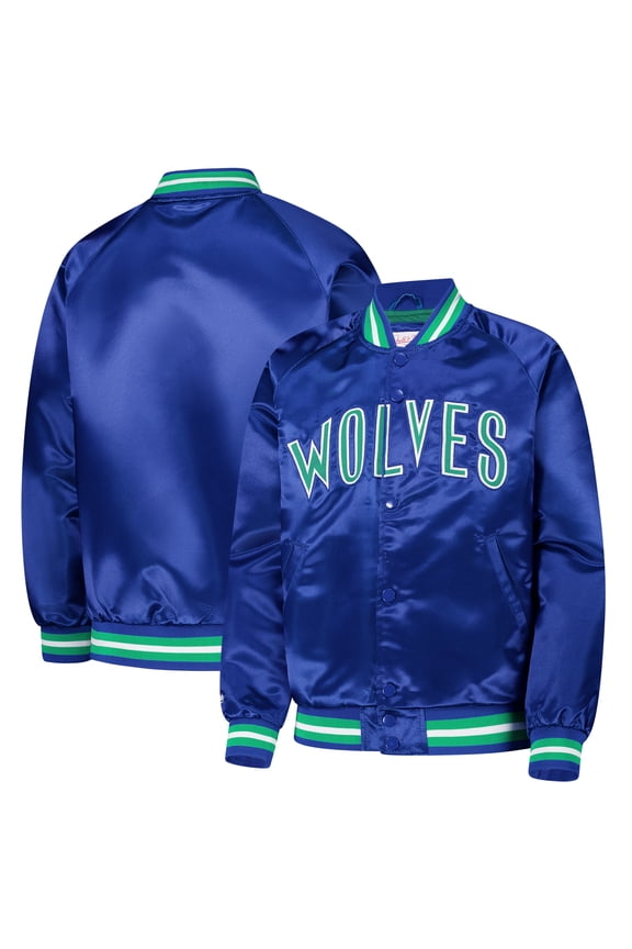 Youth Mitchell & Ness Blue Minnesota Timberwolves Hardwood Classics Satin Raglan Full-Snap Jacket