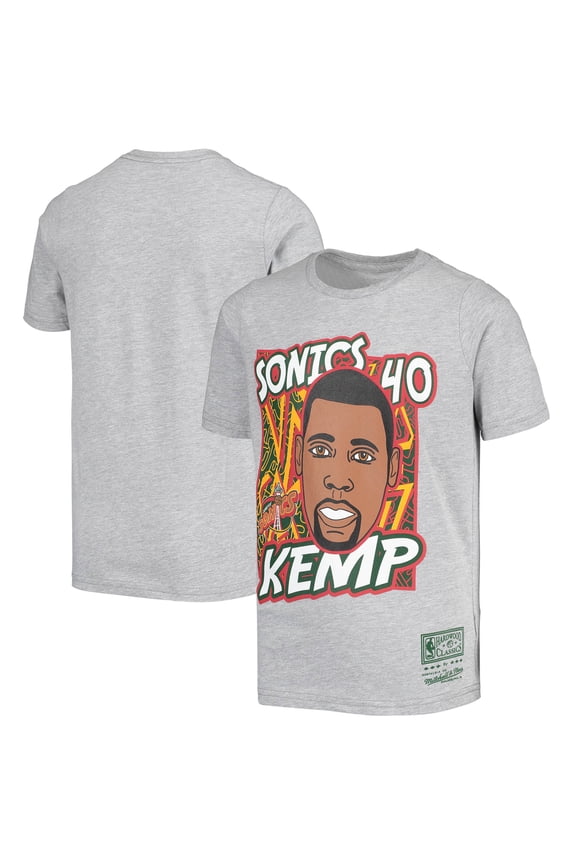 Youth Mitchell & Ness Shawn Kemp Gray Seattle SuperSonics Hardwood Classics King of the Court Player T-Shirt