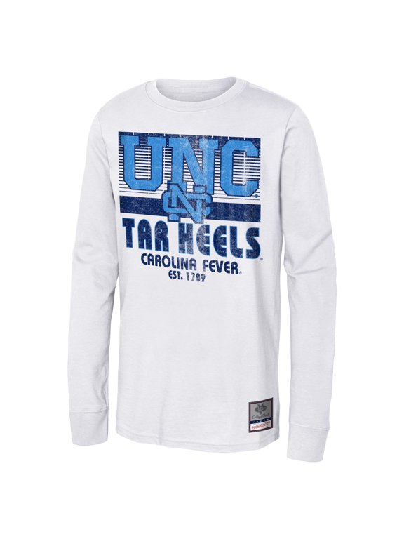 Youth Mitchell & Ness White North Carolina Tar Heels Retro Big Game Long Sleeve T-Shirt