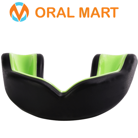 Oral Mart Premium Sports Mouth Guard for Kids - Black/Green (Youth, Strapless)