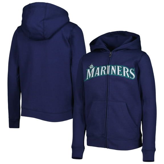 Youth Navy Seattle Mariners Wordmark Full-Zip Fleece Hoodie