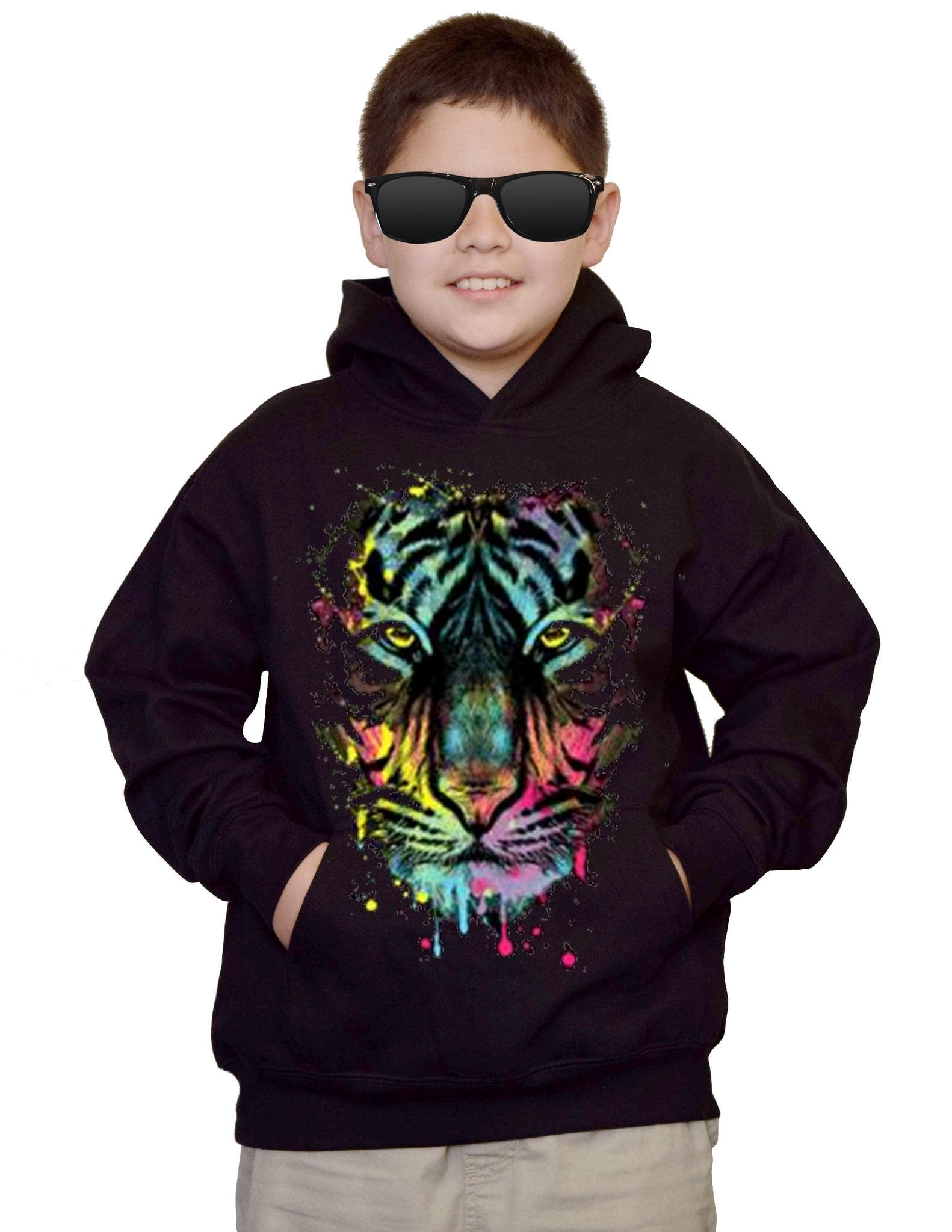 Youth Neon Dripping Tiger Kids Black Hoodie Large Walmart