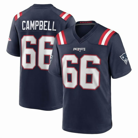 Youth New England Campbell 66 Navy Stitched T-Shirts Sports Player Game Top, Medium