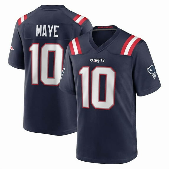 Youth New England Maye 10 Navy Stitched T-Shirts Sports Player Game Top, Medium