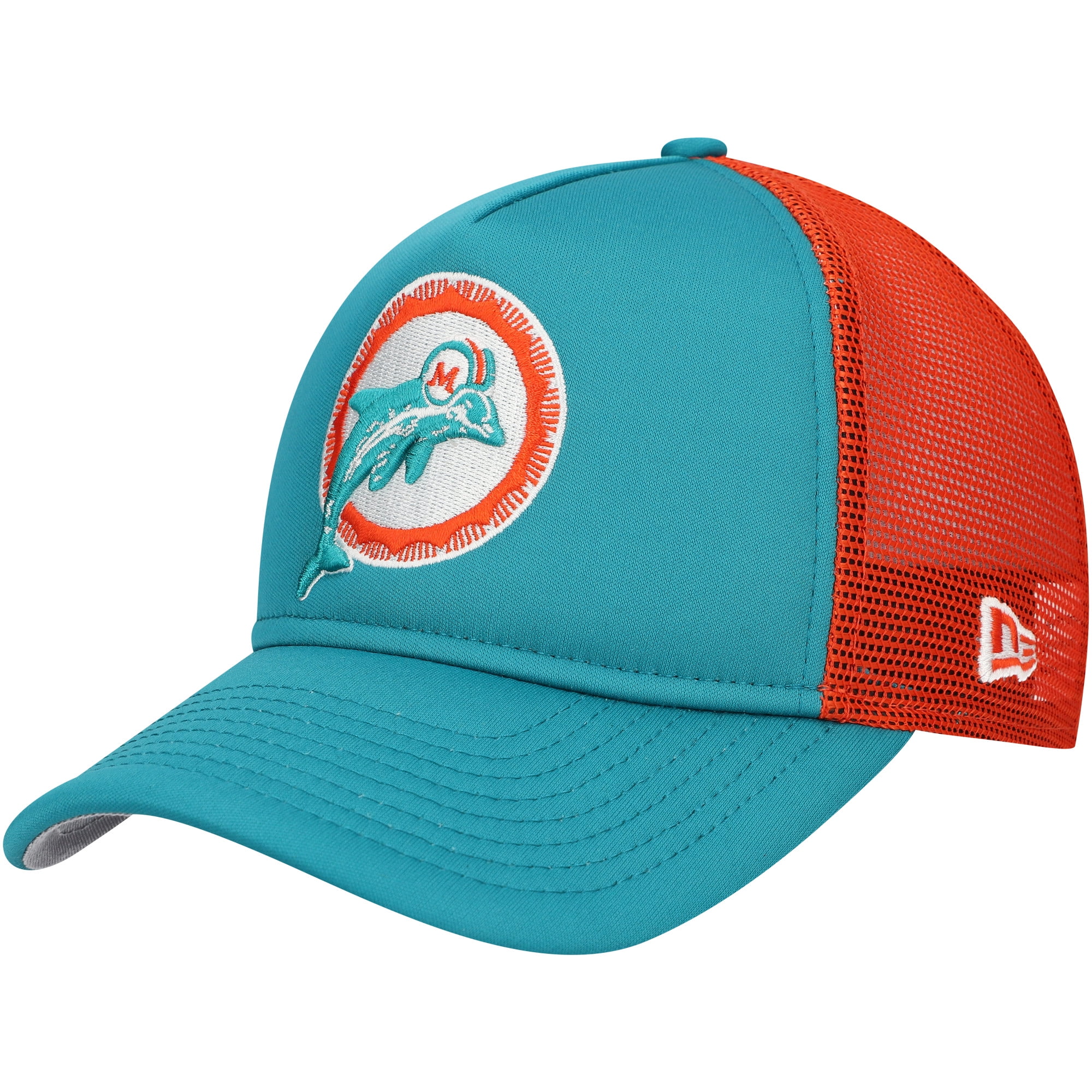 Youth New Era Aqua Miami Dolphins A-Frame 9FORTY Trucker Adjustable Hat