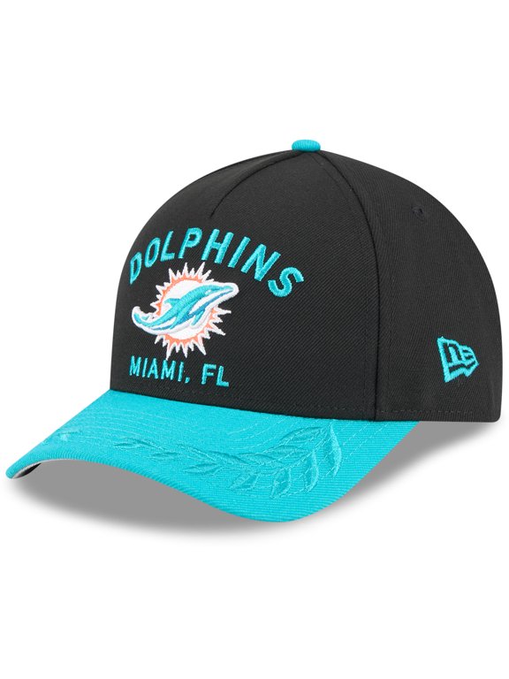 Men's New Era Black/Aqua Miami Dolphins 2025 NFL Draft 9FORTY A-Frame M-Crown Adjustable Hat
