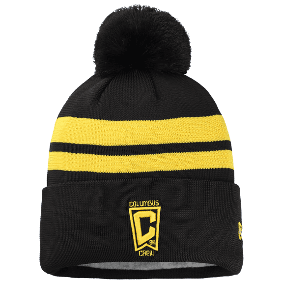 Youth New Era Black Columbus Crew Jersey Hook Cuffed Knit Hat with Pom