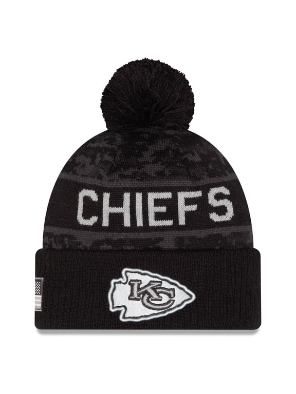 Youth New Era Black Kansas City Chiefs 2026 Salute To Service Cuffed Knit Hat with Pom