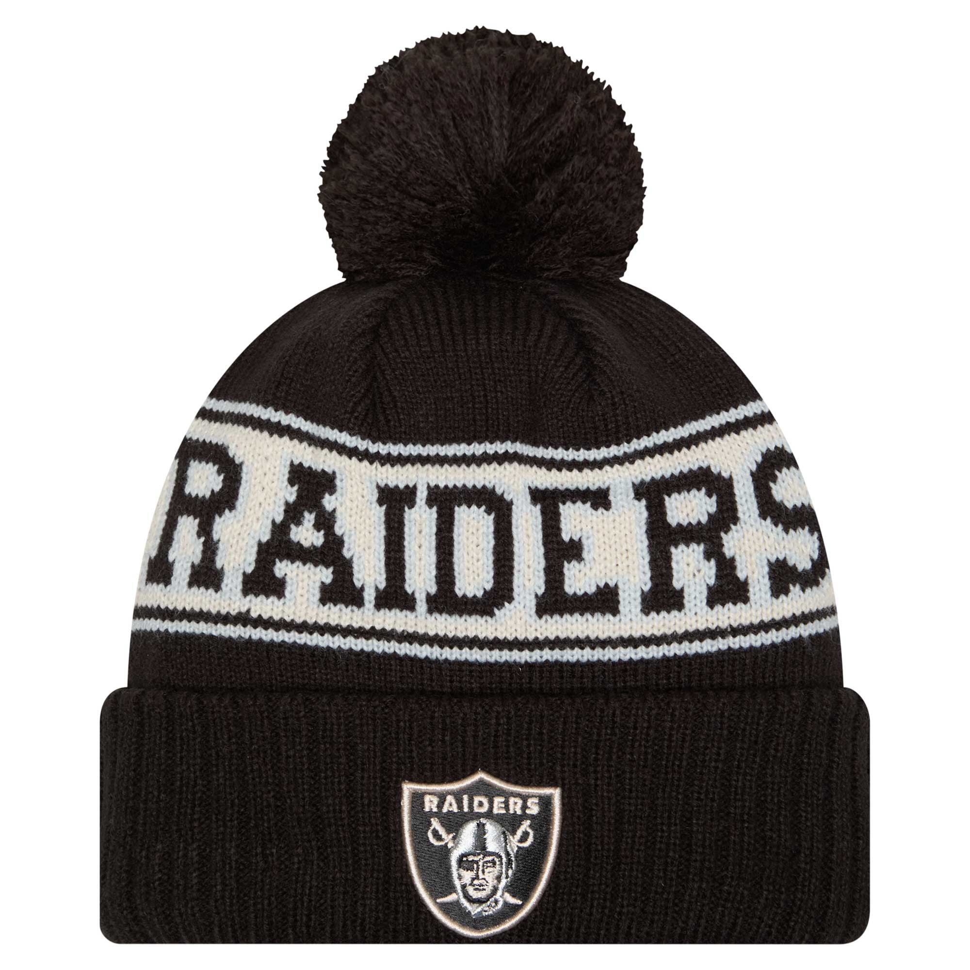 Youth New Era Black Las Vegas Raiders Retro Cuffed Knit Hat with Pom