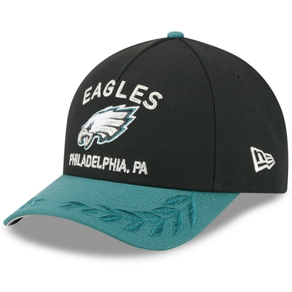 Men's New Era Black/Midnight Green Philadelphia Eagles 2025 NFL Draft 9FORTY A-Frame M-Crown Adjustable Hat