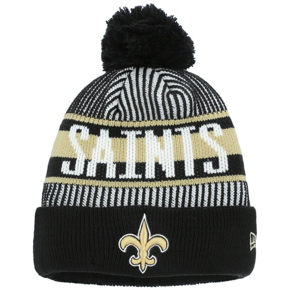 Youth New Era Black New Orleans Saints Striped Cuffed Knit Hat with Pom