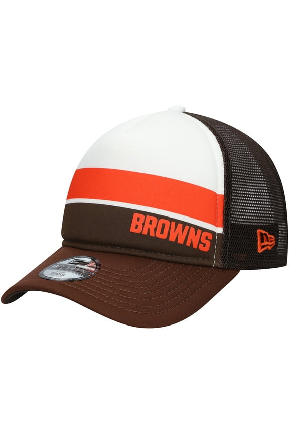 Youth New Era Brown Cleveland Browns Sport Night Color Block 9FORTY A-Frame Trucker Adjustable Hat