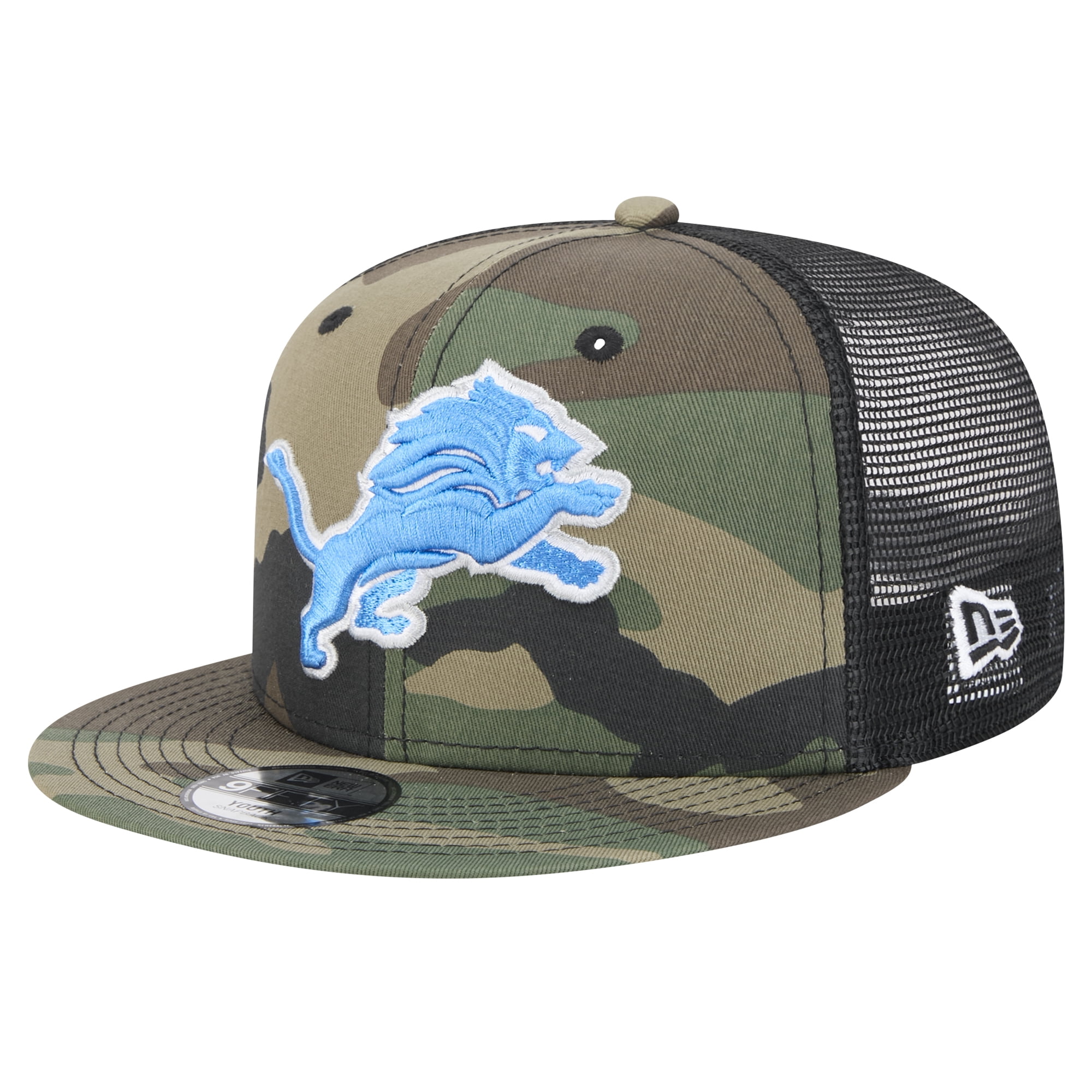 Youth New Era Camo Detroit Lions Throwback Main Trucker 9FIFTY Snapback Hat