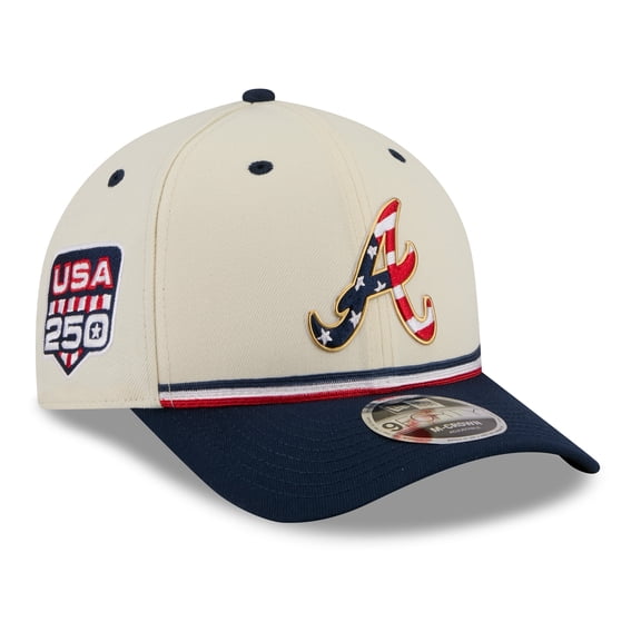Youth New Era Cream/Navy Atlanta Braves USA 250 9FORTY M-Crown Adjustable Hat