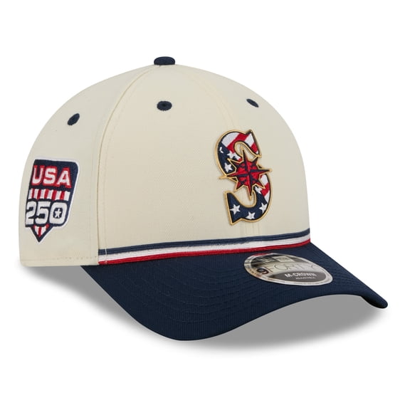 Youth New Era Cream/Navy Seattle Mariners USA 250 9FORTY M-Crown Adjustable Hat