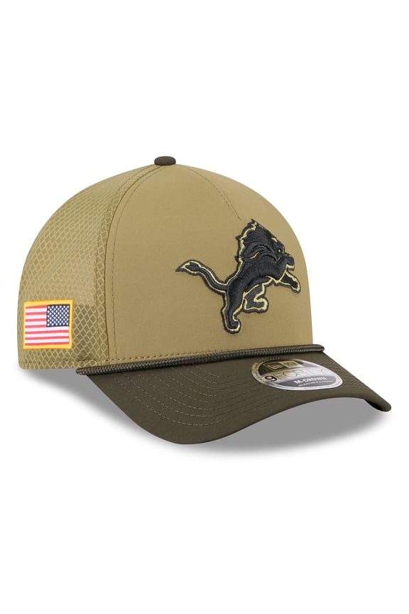 Youth New Era Green/Dark Green Detroit Lions 2025 Salute to Service 9FORTY A-Frame Adjustable Hat