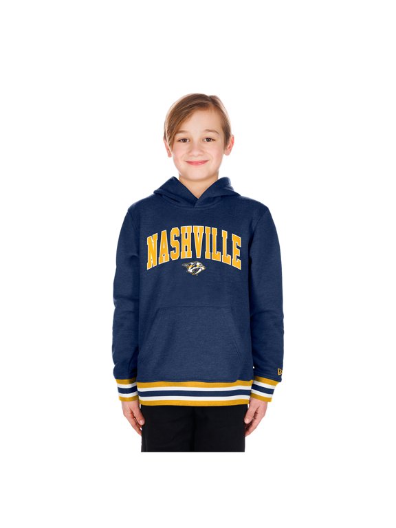 Youth New Era Navy Nashville Predators Knit Trim Pullover Hoodie