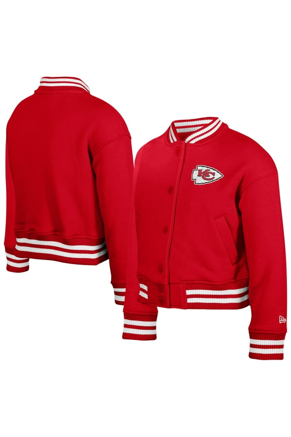 Youth New Era Red Kansas City Chiefs Chenille Applique Fleece Full-Snap Jacket