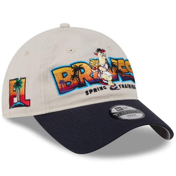 Youth New Era  Stone/Navy Atlanta Braves 2026 Spring Training Fan Pack Batter 9TWENTY Adjustable Hat