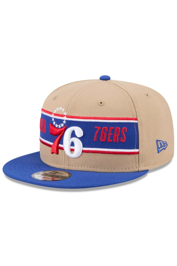 Men's New Era Tan/Royal Philadelphia 76ers 2024 NBA Draft 9FIFTY Snapback Hat