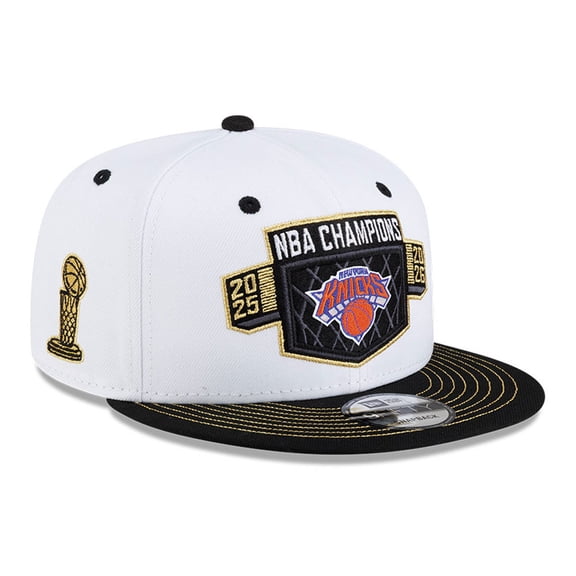 Youth New Era White/Black New York Knicks 2026 NBA Finals Champions Locker Room 9FIFTY Snapback Hat
