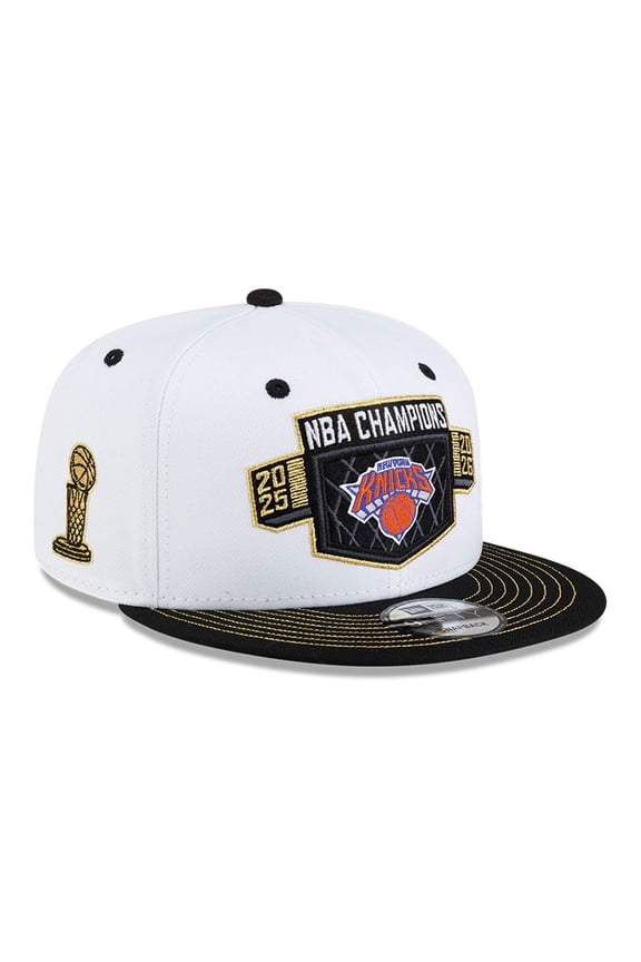 Youth New Era White/Black New York Knicks 2026 NBA Finals Champions Locker Room 9FIFTY Snapback Hat
