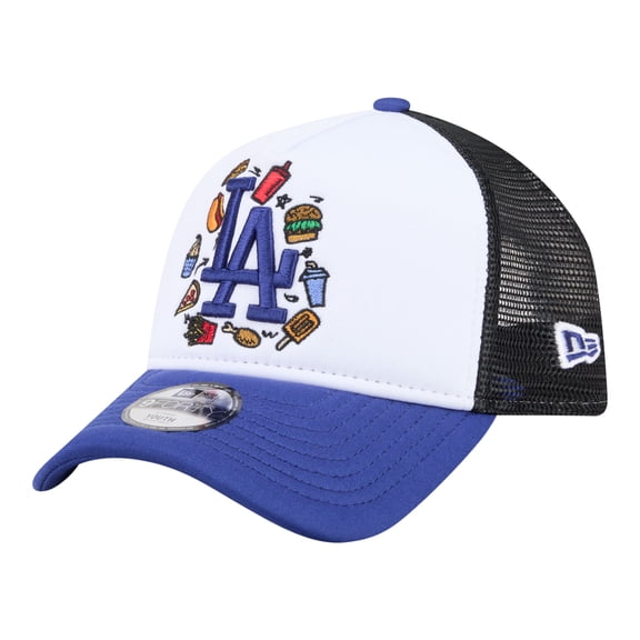 Youth New Era White/Royal Los Angeles Dodgers Food A-Frame 9FORTY Trucker Adjustable Hat