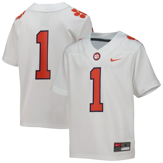 Youth Nike #1 White Clemson Tigers Replica Football Jersey