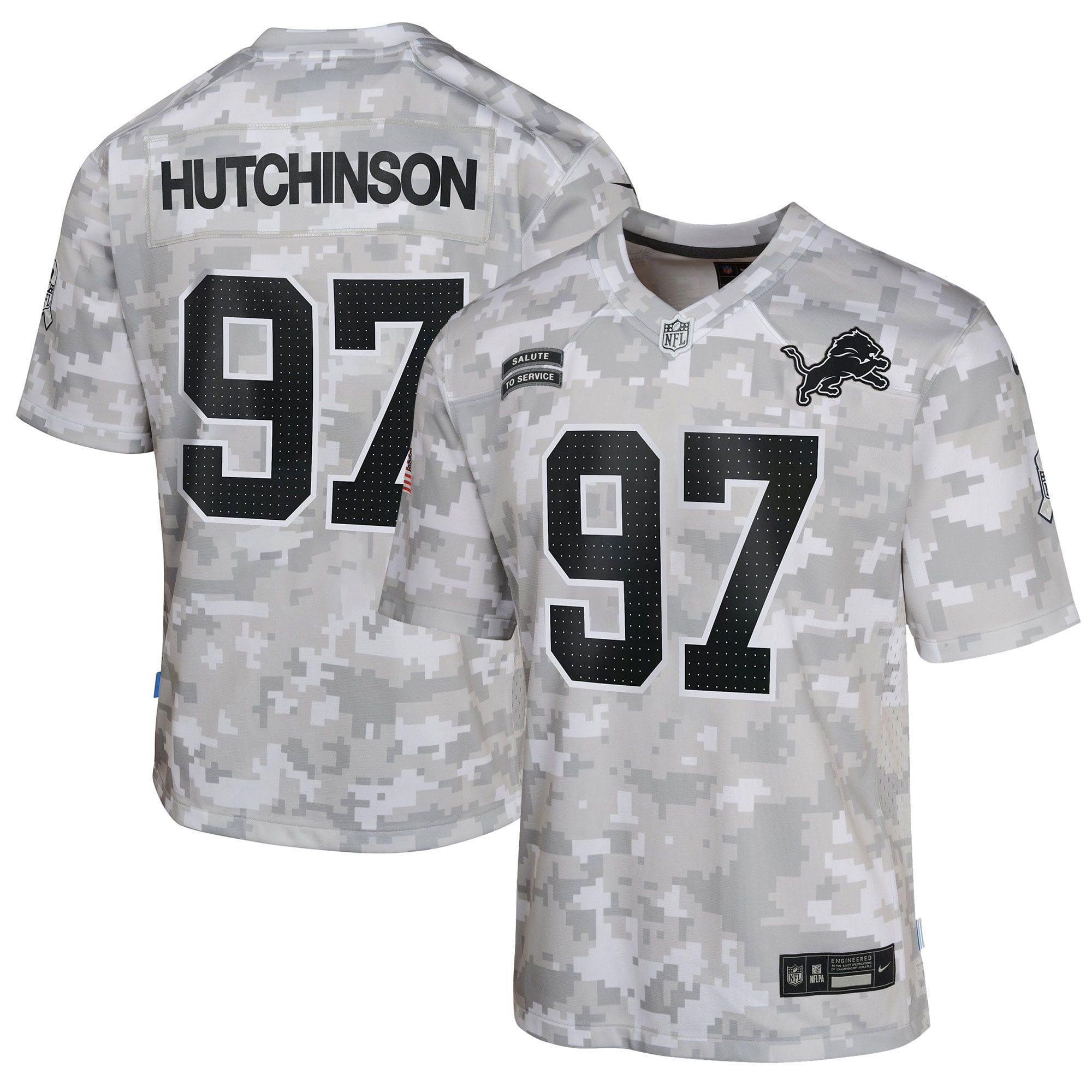 Youth Nike Aidan Hutchinson Arctic Camo Detroit Lions 2024 Salute to