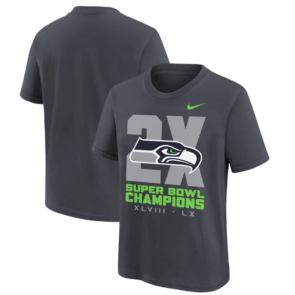 Youth Nike Anthracite Seattle Seahawks Two-Time Super Bowl Champions Multi-Champs T-Shirt