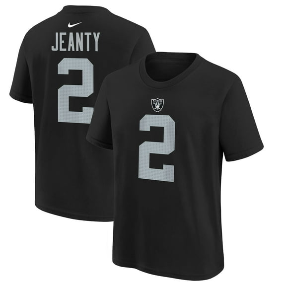 Youth Nike Ashton Jeanty Black Las Vegas Raiders 2025 NFL Draft First Round Pick Name & Number T-Shirt