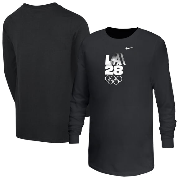 Youth Nike Black LA28 Summer Olympics Retro Stripe- Logo Long Sleeve T-Shirt