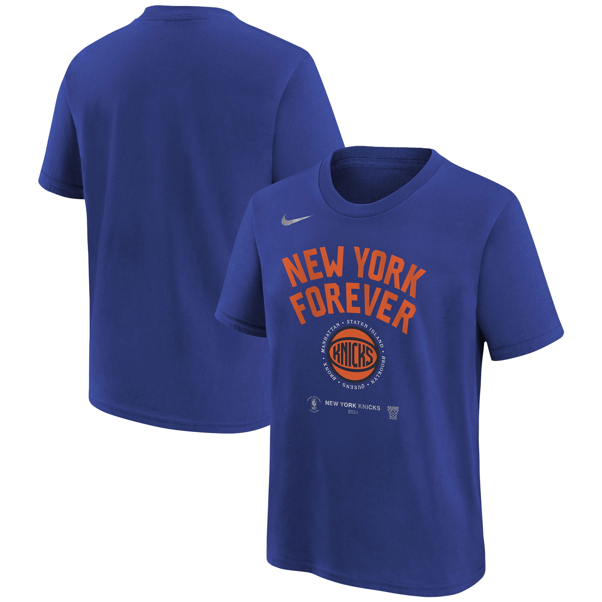 Youth Nike Blue New York Knicks 2024 NBA Playoffs Mantra T-Shirt ...