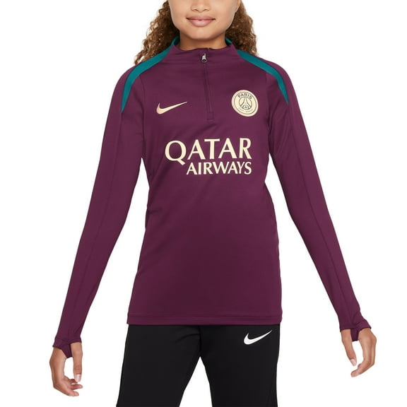 Youth Nike  Burgundy Paris Saint-Germain 2024/25 Strike Drill Quarter-Zip Long Sleeve Performance Training Top