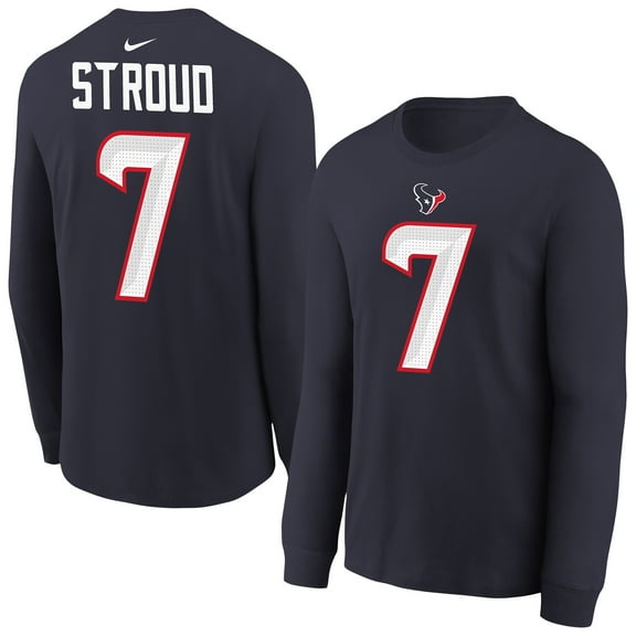Youth Nike C.J. Stroud Navy Houston Texans Player Name & Number Long Sleeve T-Shirt