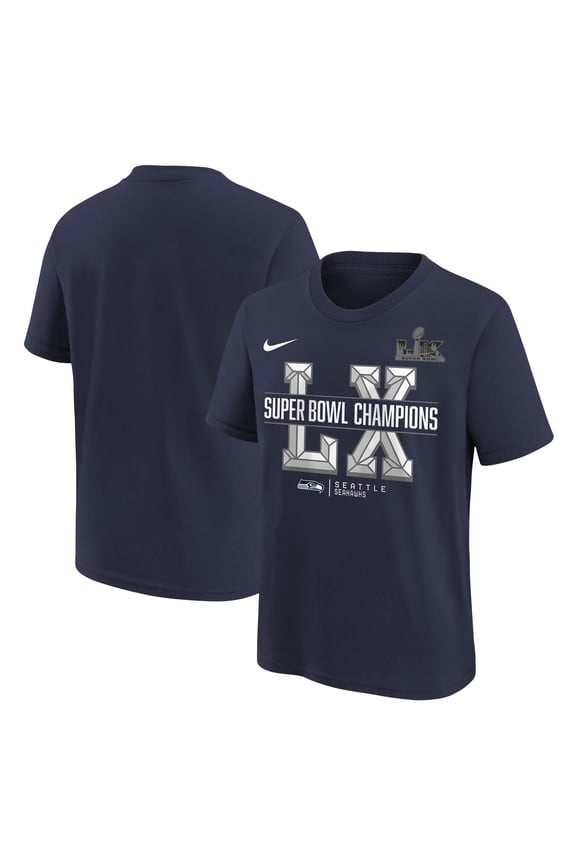 Youth Nike College Navy Seattle Seahawks Super Bowl LX Champions T-Shirt