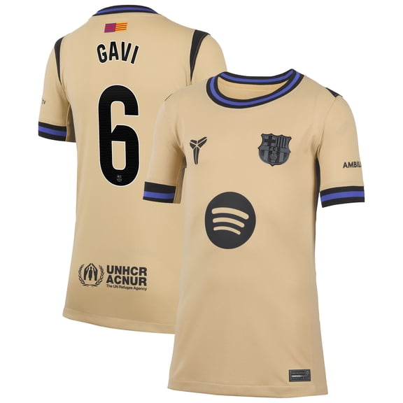 Youth Nike Gavi Gold Barcelona 2025/26 Away Stadium Replica Jersey